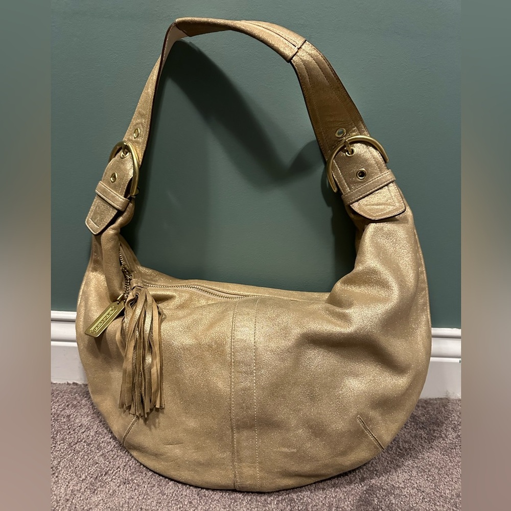 Coach metallic hobo soft leather shoulder bag